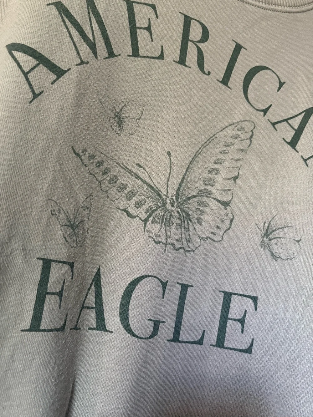 American Eagle Butterfly Olive Green Crew Neck